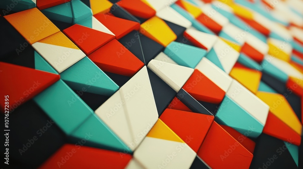 Fototapeta premium A bold geometric pattern with vibrant colors and sharp angles, ideal for modern designs.
