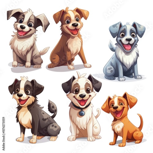 Adorable cartoon puppies collection featuring various breeds photo