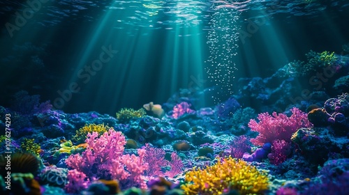 Glowing Bioengineered Coral Reef Regenerating Underwater Ecosystems Representing Biotechnology s Role in Saving Marine Environments photo