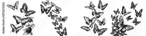 Flying butterflies over a modern background. Illustration of wild butterflies in flight on a color background with a summer butterfly illustration.