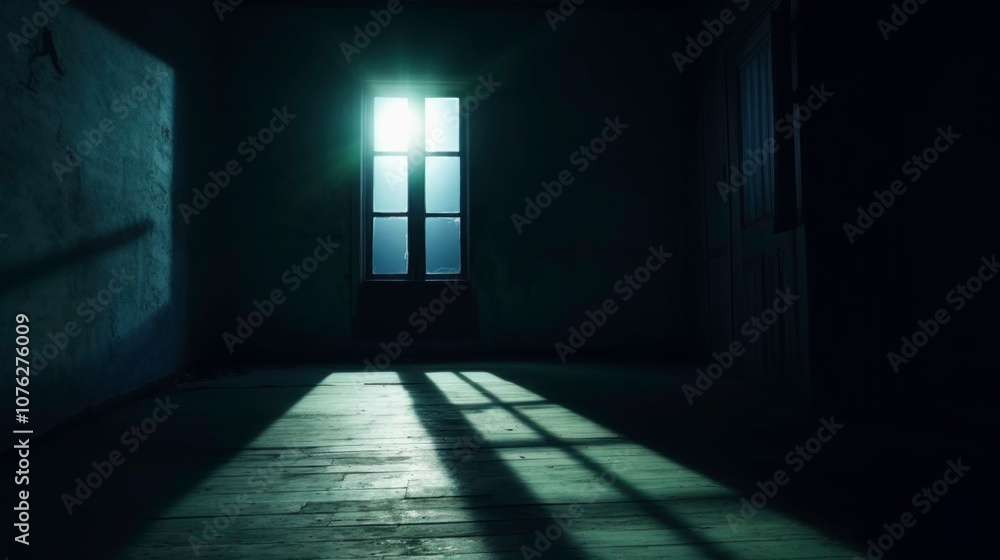 Empty night dark room and moonlight through the window, dark corridor with sun rays. AI Empty night dark room and moonlight through the window, dark corridor with sun rays. AI