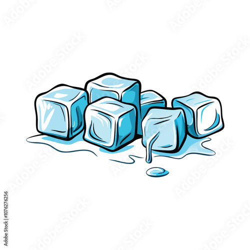 Vector Cartoon Illustration Ice Cubes Melting