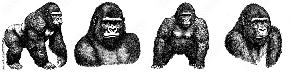 Isolated black and white monkey illustration Isolated black and white monkey illustration