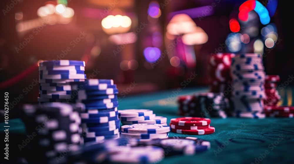 Poker Chips on a Green Table Poker Chips on a Green Table