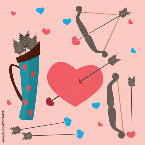Cupid's bitches, hearts with an arrow and a quiver for arrows.
