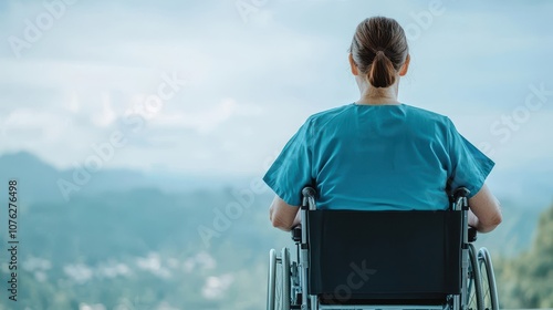 Woman in Wheelchair Looking at Mountain View