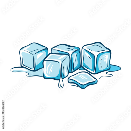 Vector Cartoon Illustration Ice Cubes Melting