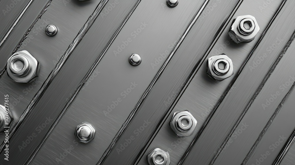 Close-Up of Metallic Nuts and Bolts on Industrial Steel Surface, Showcasing Textured Patterns and Reflective Surfaces for Engineering and Construction Concepts Close-Up of Metallic Nuts and Bolts on Industrial Steel Surface, Showcasing Textured Patterns and Reflective Surfaces for Engineering and Construction Concepts