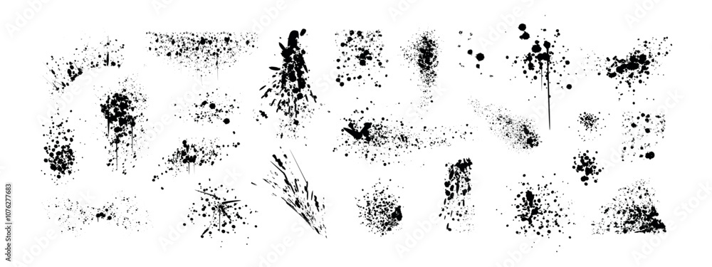 Фотография Spray paint drips, ink blots or splatters set