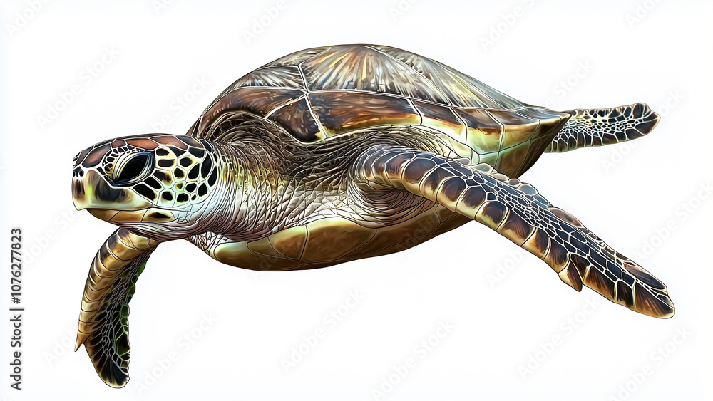 Fototapeta premium Graceful Sea Turtle Glide in Crystal Clear Waters