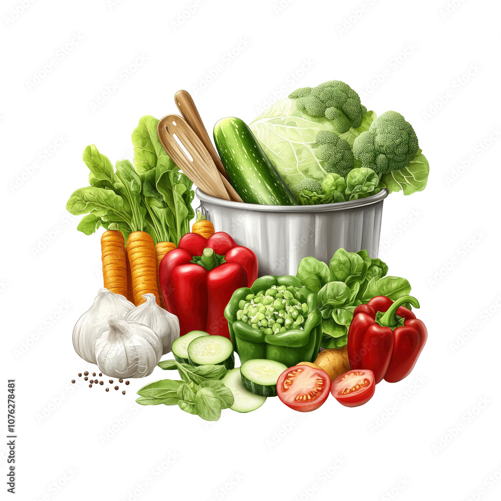 Fresh Vegetables and Herbs in a White Bucket Fresh Vegetables and Herbs in a White Bucket