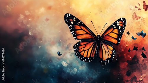 Black butterfly illustrations for Halloween. Beautiful monarch

 photo