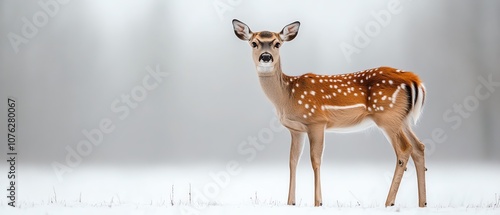 Deer with slender legs and elegant stance, captured on a simple white background photo