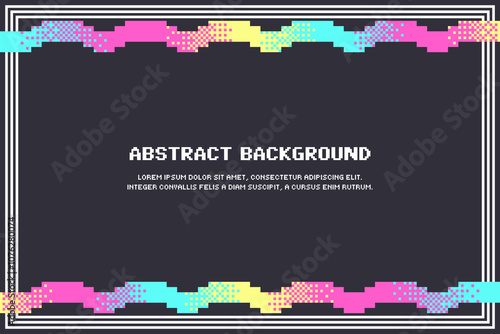 Black Background with Curved Rainbow Gradient Frame, Pixel Art Style