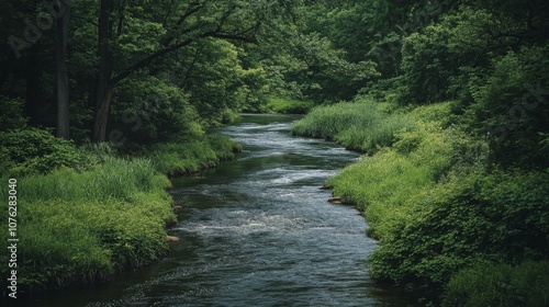 A Winding River Through Lush Green Foliage
