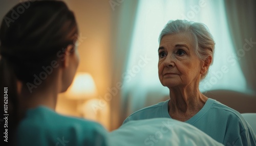 Wallpaper Mural Senior Woman Receiving Care from Nurse in Hospital Room Torontodigital.ca