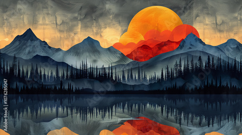 Majestic Mountain Landscape Under Double Suns With Autumn Foliage