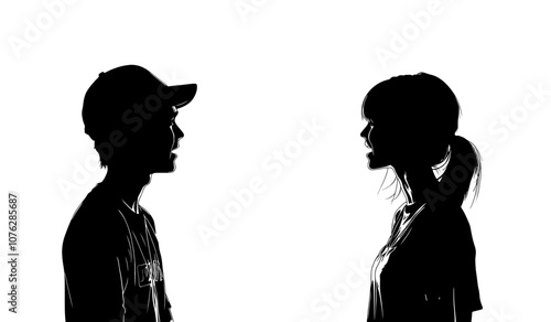 A young couple fighting, a man and woman arguing silhouette, two people fighting silhouette illustration in a modern style