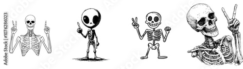 Stylish Skeleton Peace Sign - Ideal for T-shirts.