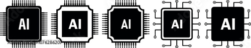 AI Microchip Icon, Artificial Intelligence Circuit Design.