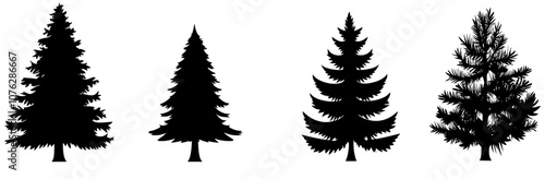 An isolated modern illustration of a fir tree forest border silhouette