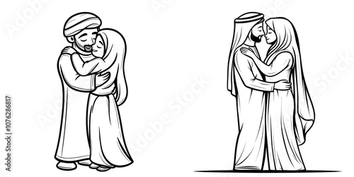 Line art of an arab couple. Line art of an arab businessman. Line art of the Arabian culture.