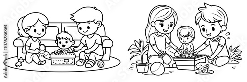 Continuing line art modern of a child therapist. Child therapy concept art. School counselor. Poster or postcard doodle art. Professional help for autism awareness.