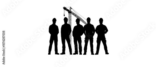 In this transparent PNG, a construction worker poses in a helmet and work overall. A warehouse worker is in uniform. This is a retro clipart image. An abstract modern illustration of a worker