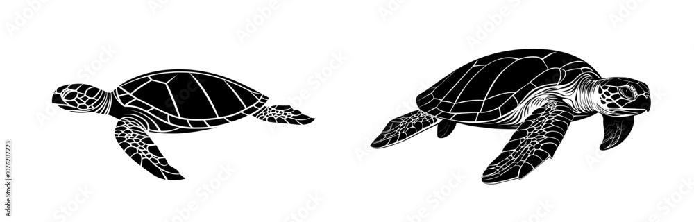 An isolated turtle silhouette against a white background, modern illustration An isolated turtle silhouette against a white background, modern illustration