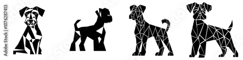 Identical Airedale Terrier dog standing triangles, Airedale Terrier low polygons