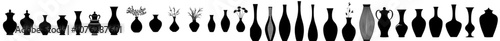 Ancient ceramic vase icons on a transparent background. Set of white ceramic vase pot and glass jar silhouettes. Antique vases symbols moderns on a transparent background.