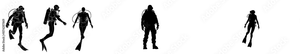 Printed silhouette of a scuba diver for illustration Printed silhouette of a scuba diver for illustration