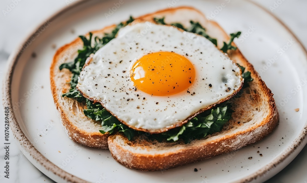 Roasted eggs with greens served on sourdough toast, Generative AI Roasted eggs with greens served on sourdough toast, Generative AI