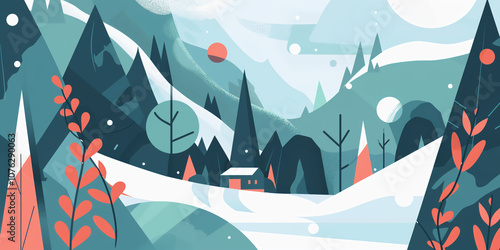 Scenic Mountain Landscape with  Green Valleys