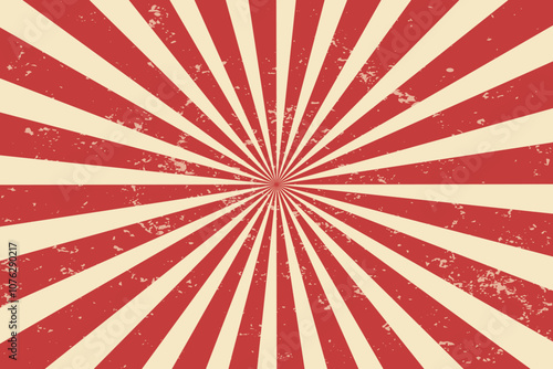 Circus background and spiral retro rays vector pattern. Vintage poster of red white sun or star burst radial lines with grunge texture, circus, carnival, summer fair
