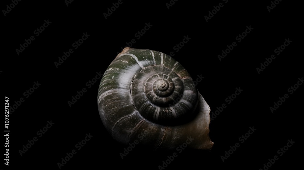 A Close-Up of a Spiral-Shaped Seashell on a Black Background A Close-Up of a Spiral-Shaped Seashell on a Black Background