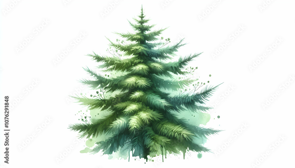Watercolor illustration of a tall pine tree with soft green needles isolated on white delicate brus4 Watercolor illustration of a tall pine tree with soft green needles isolated on white delicate brus4