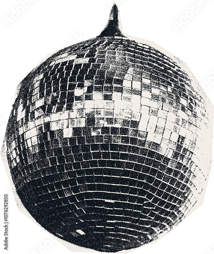 Сlipping from a black and white vintage magazine elements, halftone disco ball.