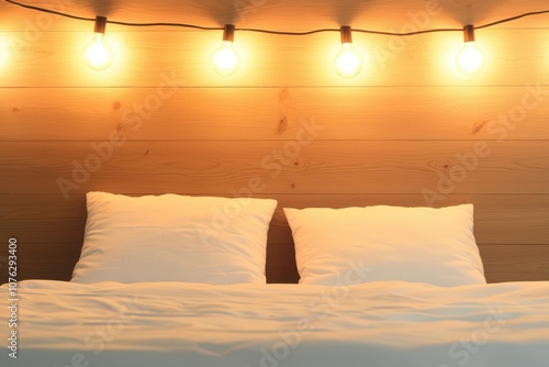 Cozy Bedroom with Warm Ambient Lighting and Decorative Elements Perfect for Relaxation and Restful Sleep