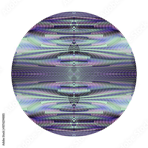 Round psychedelic vector element with linear ornamental texture with moire effect isolated on white . Contemporary web design for site, mobil apps, infographic.