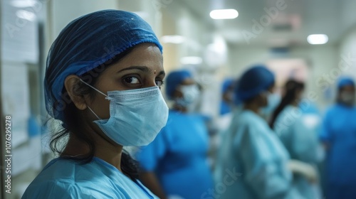 Healthcare professionals in India, including doctors and nurses, working in a hospital environment and providing medical services