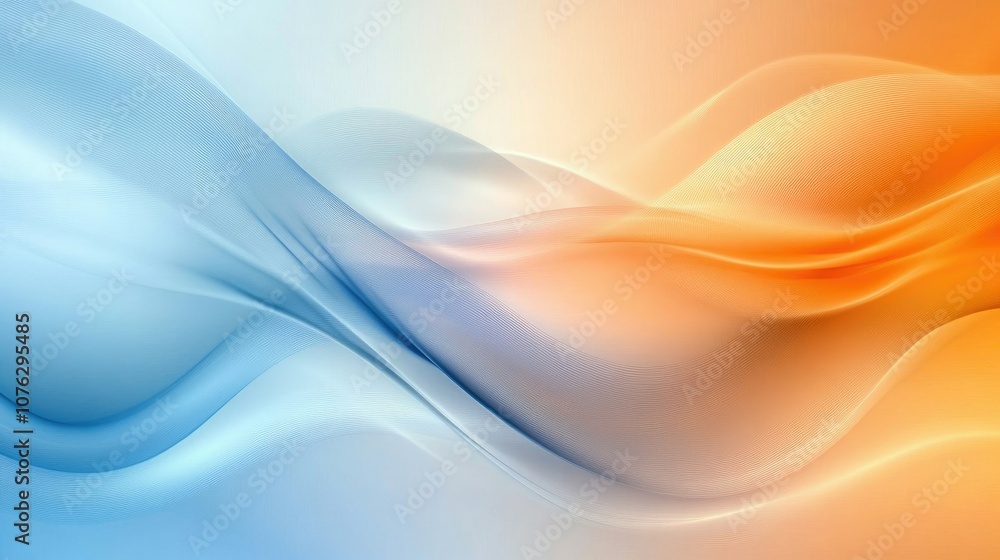 Obraz premium Abstract Fluid Waves Background in Soft Blue and Orange Tones Creating a Calm and Inviting Atmosphere for Modern Design Projects and Artistic Presentations
