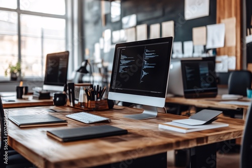 Wallpaper Mural Modern Office Workspace with Computer and Desk Accessories Torontodigital.ca