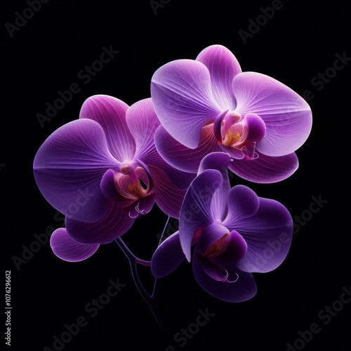 Purple orchid flower isolated against a black background.