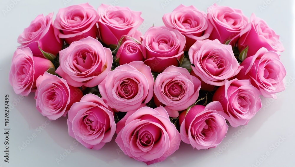 Pink roses arranged in a heart shape, isolated on a white background Pink roses arranged in a heart shape, isolated on a white background
