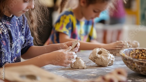 Children engaging in creative modeling clay.