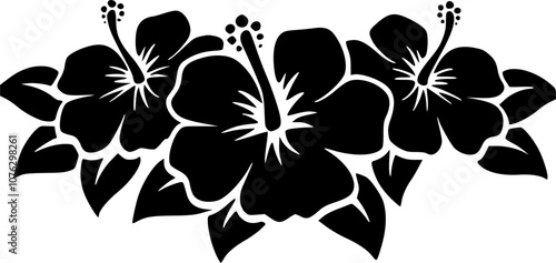 black and white flowers. ector hibiscus silhuette, also ideal for conture cut stickers or wall tattoos