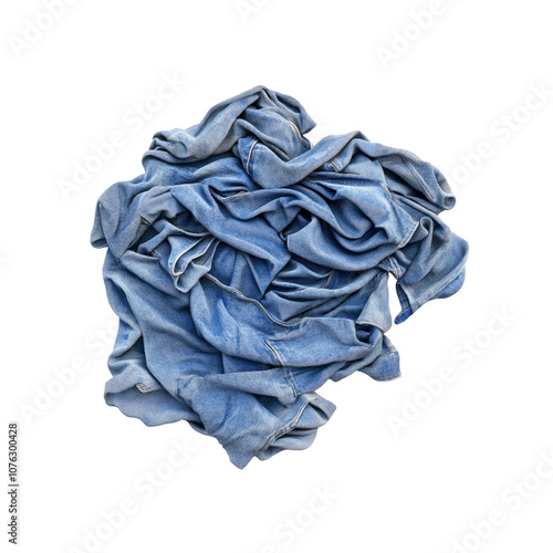 Blue Denim Fabric Crumpled in a Ball