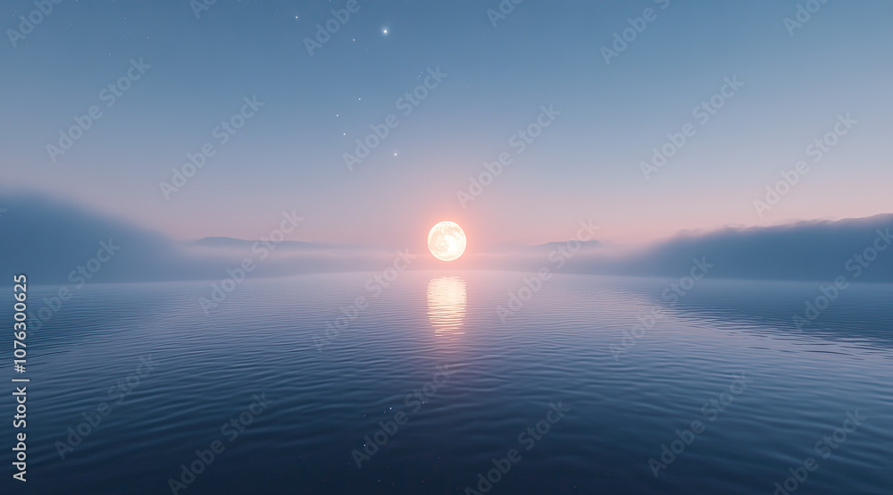 Moonlit Mist Over the Lake with Soft Fog and Distant Stars Moonlit Mist Over the Lake with Soft Fog and Distant Stars