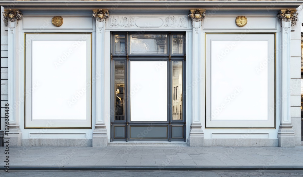 entrance to an old luxury store white blank posters entrance to an old luxury store white blank posters